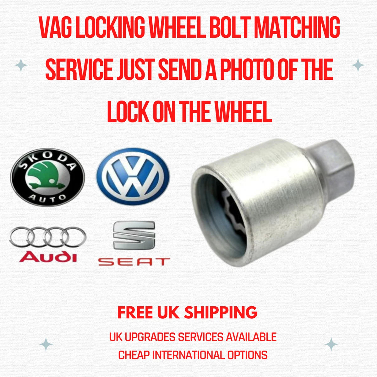 VAG SKODA VW AUDI SEAT LOCKING WHEEL NUT KEY - MATCHING SERVICE - LRBFS LTD